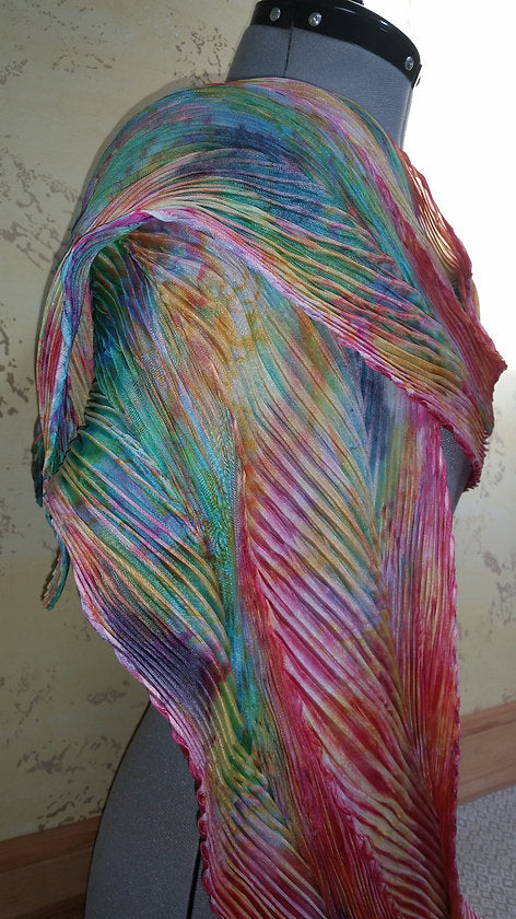 Rainbow Shibori Pleated Wrap or Scarf