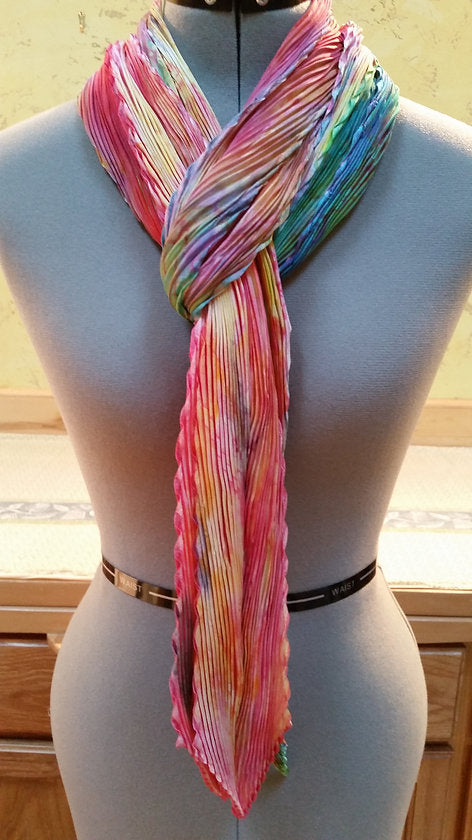Rainbow Shibori Pleated Wrap or Scarf